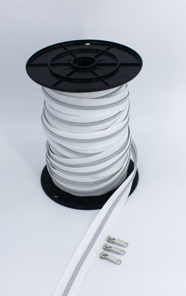 Endlosreißverschluss metallisiert weiß/ silber (1m)